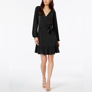 Michael Kors Black chain-neck Long Sleeve Dress